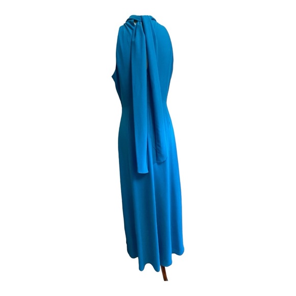 Belle Badgley Mischka Maxi Dress Womens 10 Leg Reveal Blue Halter Scarf Tie Back - Picture 7 of 16
